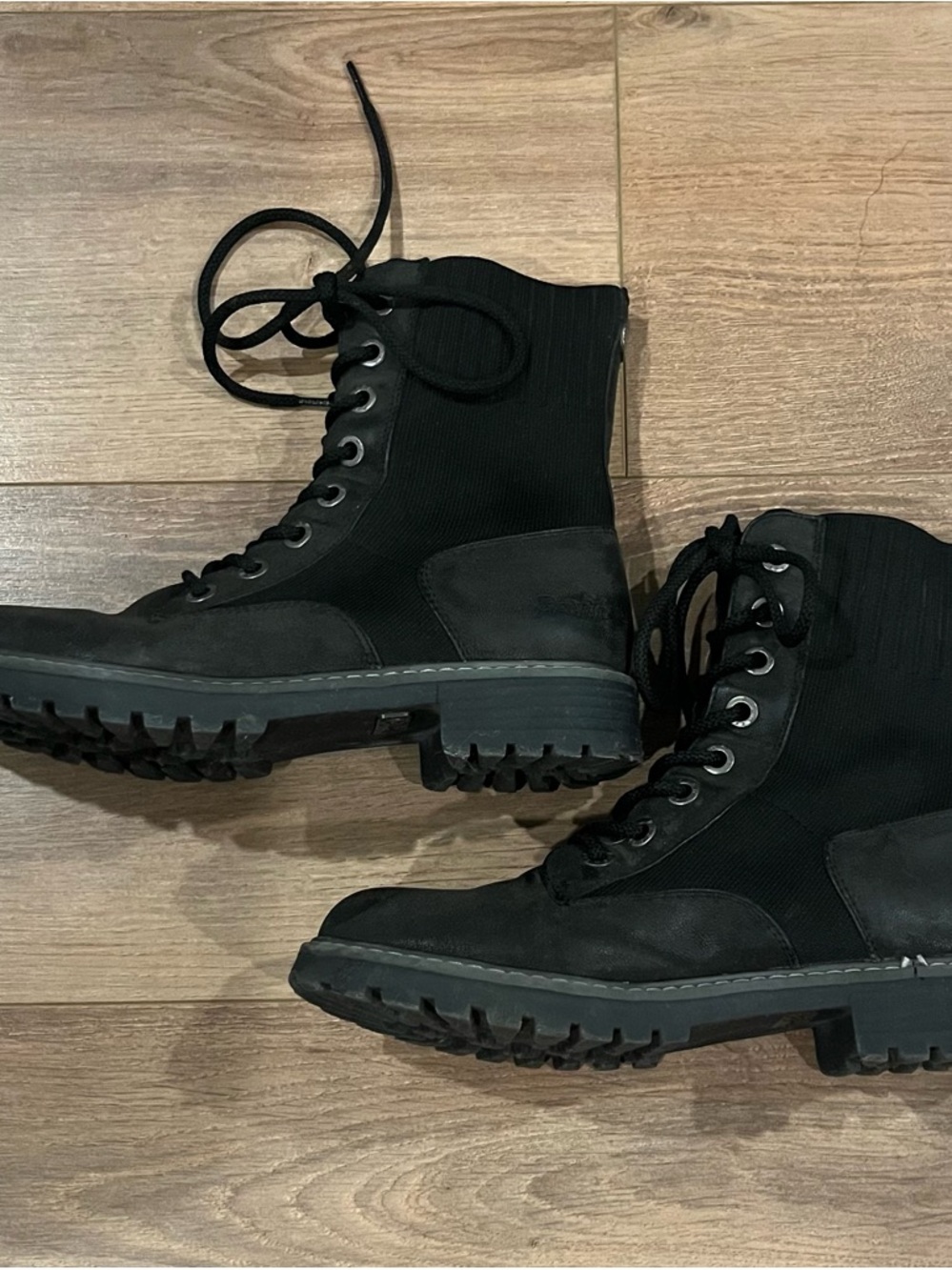 Blowfish Malibu Black Lace-Up Knit Cuff Combat Boots Moto Biker Grunge